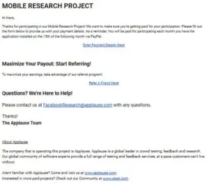 Facebook Research App Se Earning Kaise Kare 2000 Dollar Per Month- Link, Earning Trick and Proof finall mail by facebook research app for add payment details